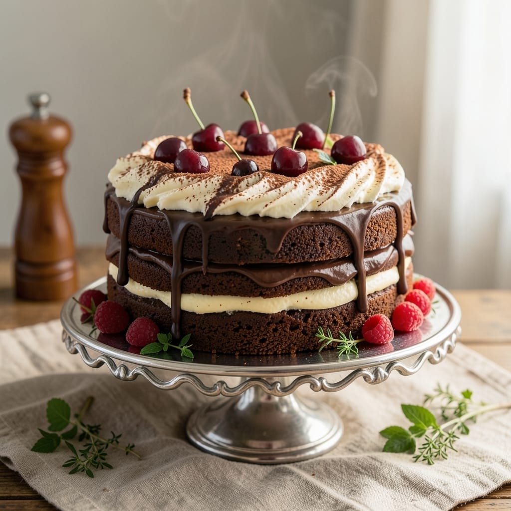 Alcohol-Free Black Forest Cake Recipe: Nutty Swirls and Vanilla Infusion Without the Booze