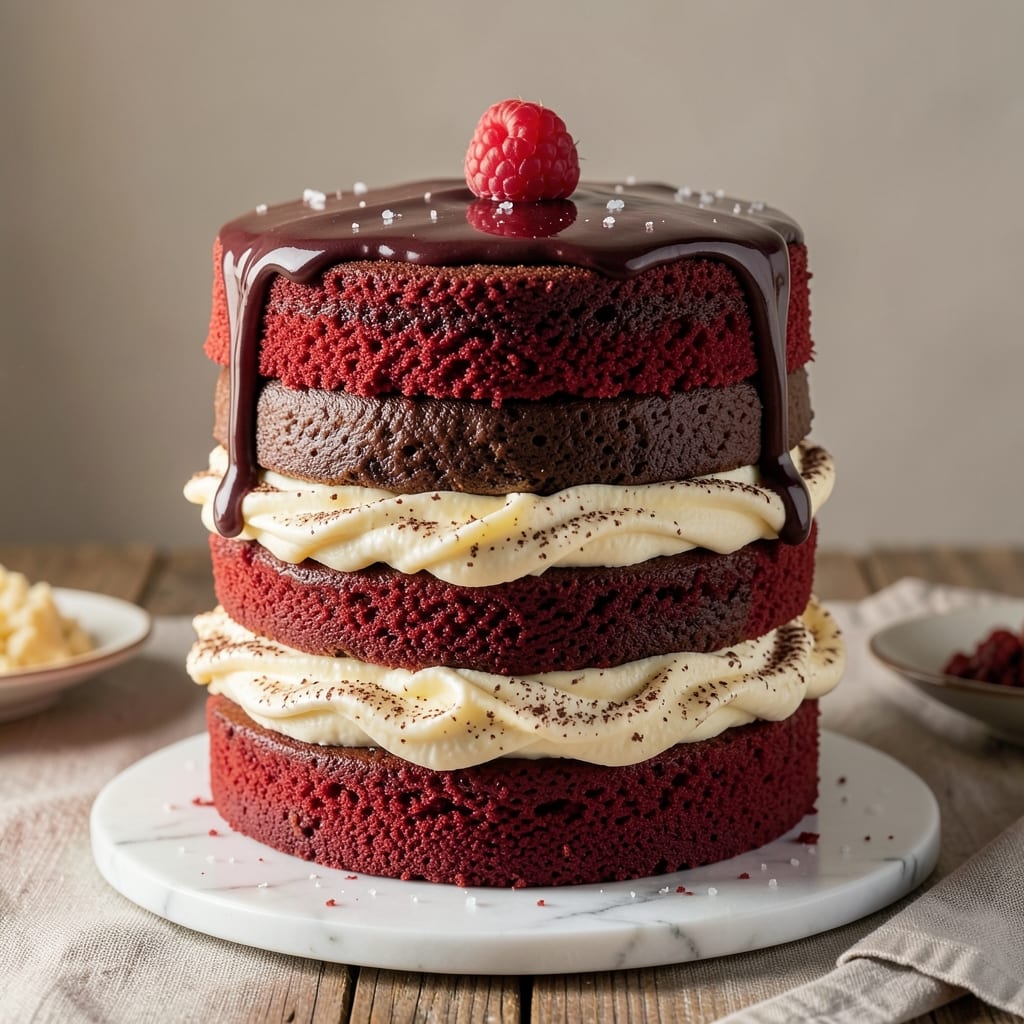 4 Layer Red Velvet Cake Recipe: Moist Layers and Cream Cheese Swirl Magic