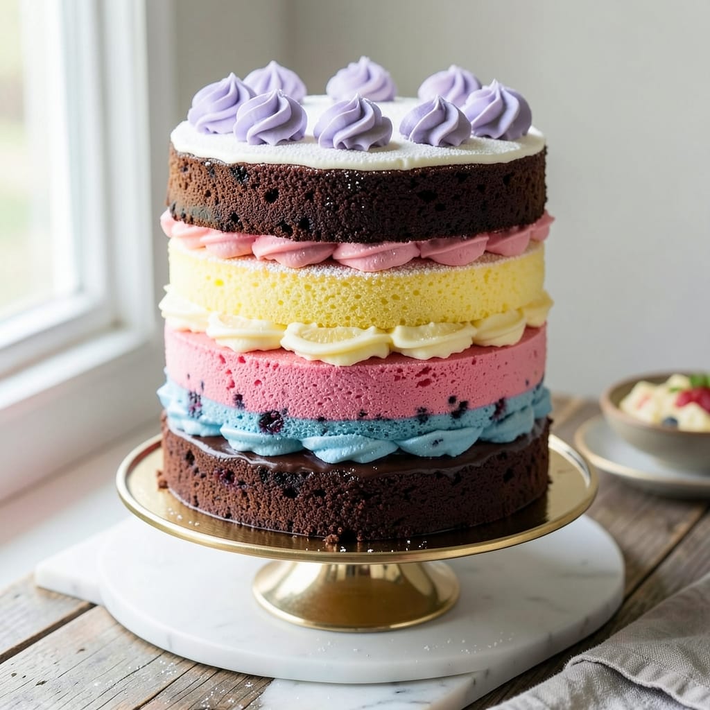 4 Layer Rainbow Cake Recipe: Vibrant Swirls of Vanilla, Berry, and Cream Cheese Bliss
