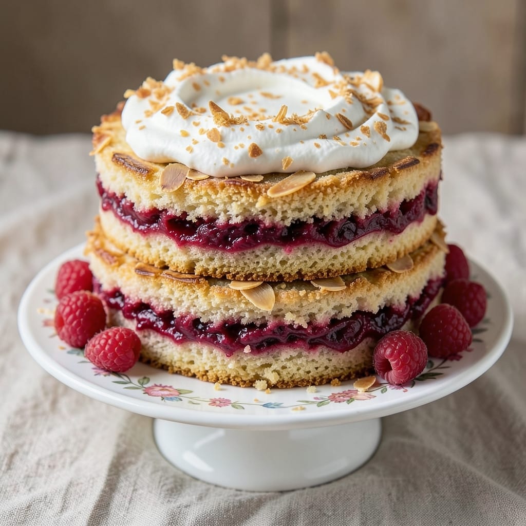 Almond Cake With Raspberry Filling Recipe: Nutty Crisp Crown Over Juicy Berries
