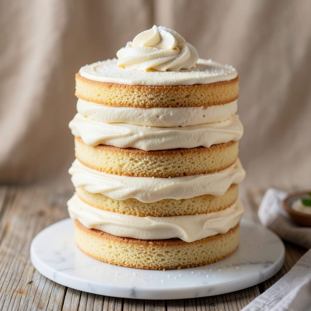 10 Layer Cake Recipe: Vanilla Buttercream Swirls Stacked Sky-High