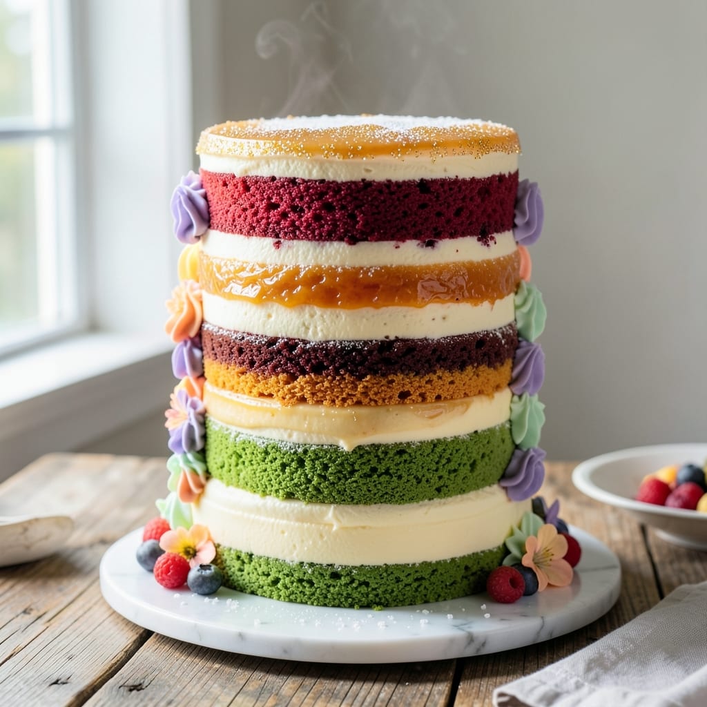 6 Layer Rainbow Cake Recipe: Vibrant Colors and Fluffy Layers Stacked High
