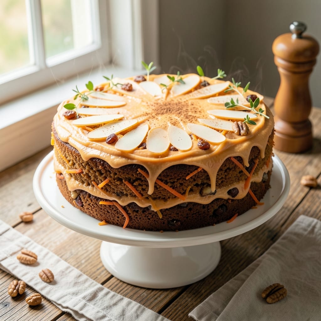 6-Inch Round Carrot Cake Recipe: Vanilla Bean Frosting Swirls and Crunchy Walnut Top