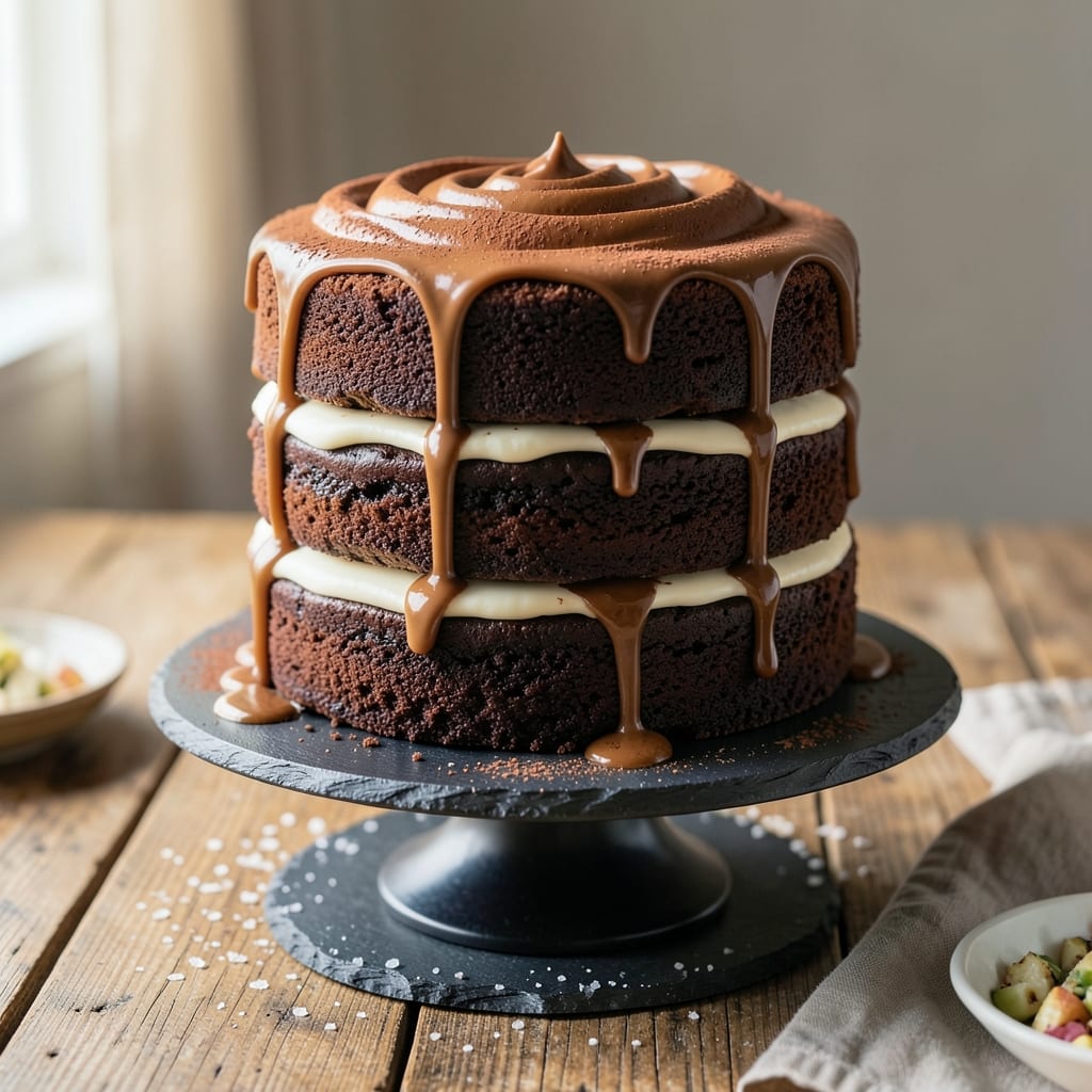 3 Layer Chocolate Fudge Cake Recipe: Decadent Swirls of Rich Cocoa and Cream Cheese Bliss