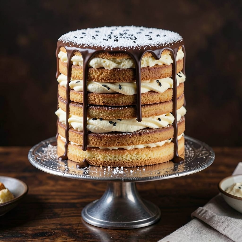 24 Layer Cake Recipe: Vanilla Bean Buttercream Rivers and Crunchy Top Magic
