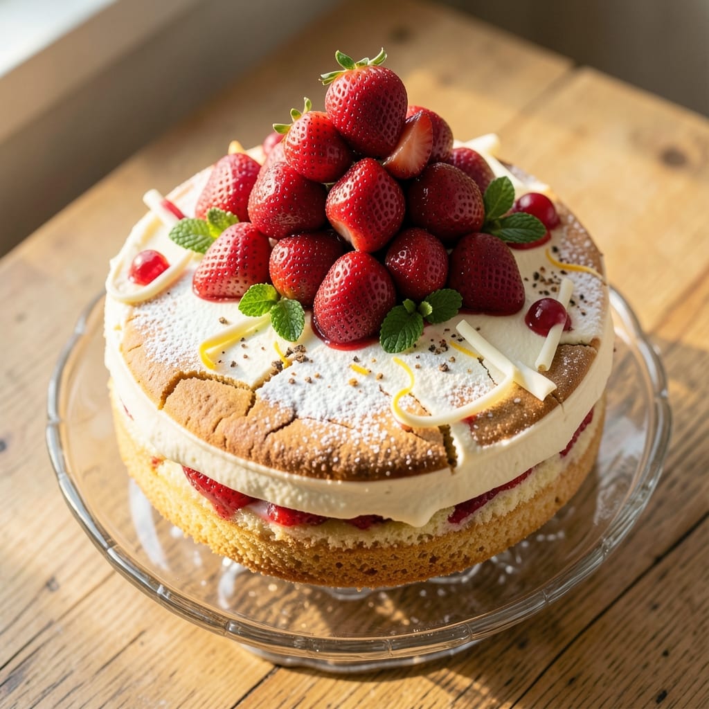 Ambrosia Fresh Strawberry Cake Recipe: Layered Vanilla Swirls and Bursting Berries