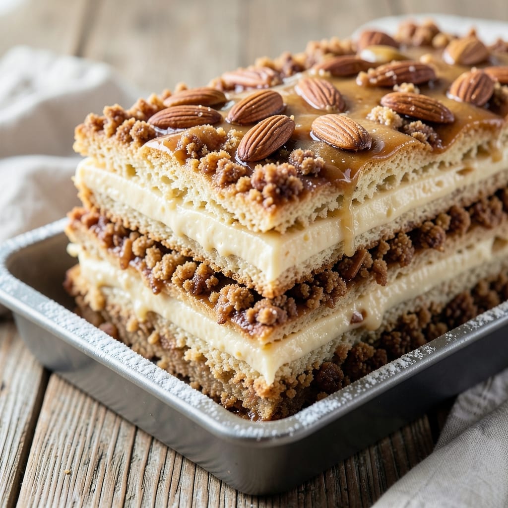 Almond Custard Seven Sisters Coffee Cake Recipe: Boozy Vanilla Swirls with Crispy Streusel Crown