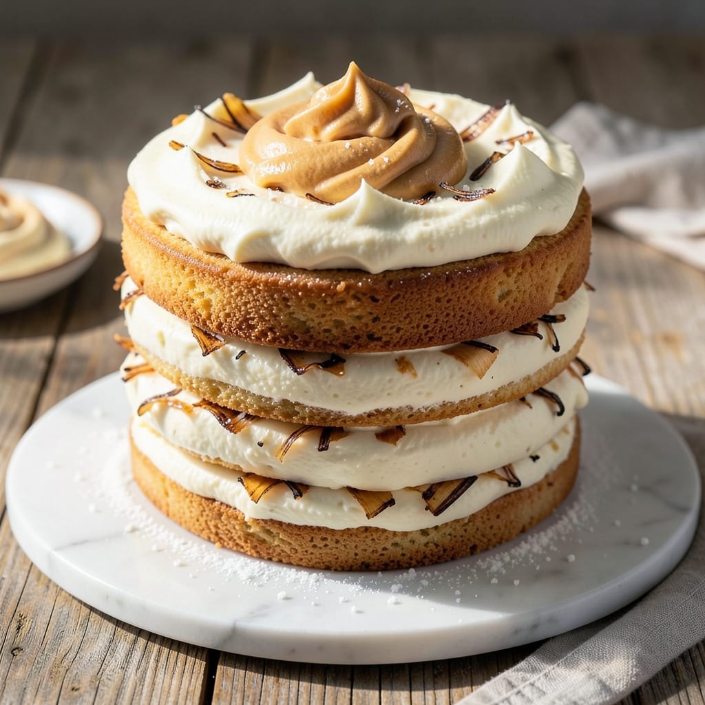 4 Layer Vanilla Cake Recipe: Vanilla Bean Frosting Swirls and Crunchy Topped Bliss